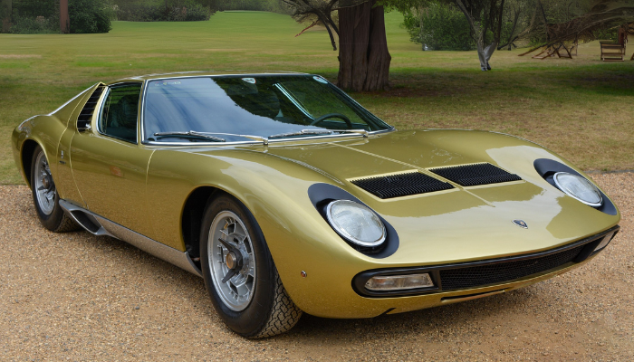 Lamborghini Muira in a metallic gold hue - iconic classic car designs